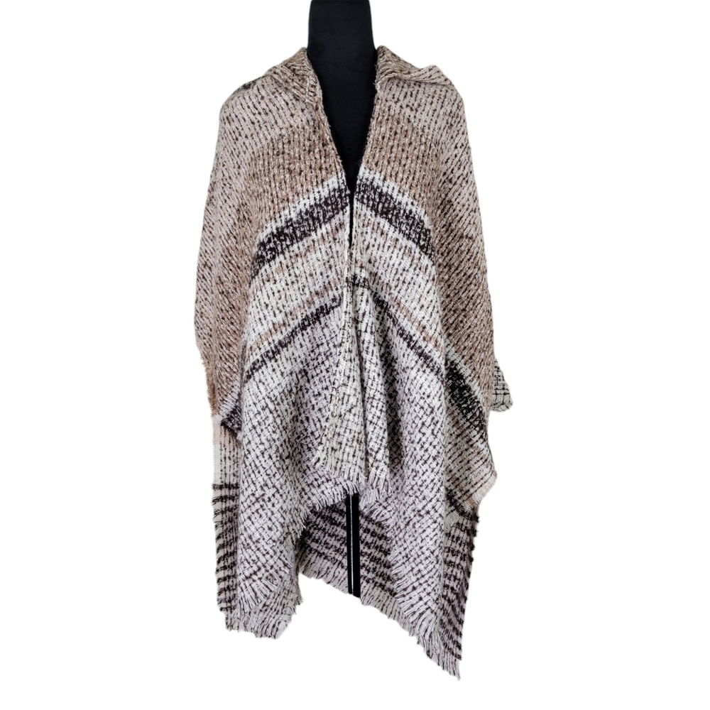 Vince Camuto Hooded Sweater Poncho One Size Fits Most Batwing Soft Brown Tan